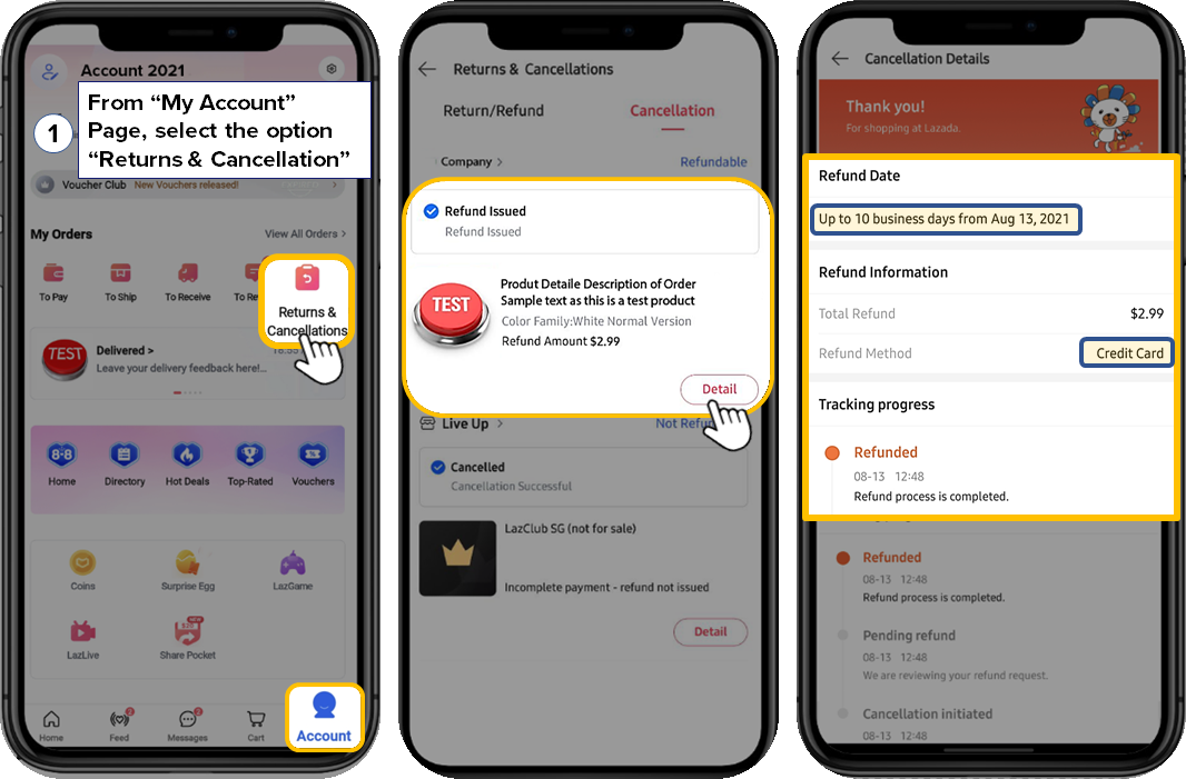 I would like to check my refund status Lazada