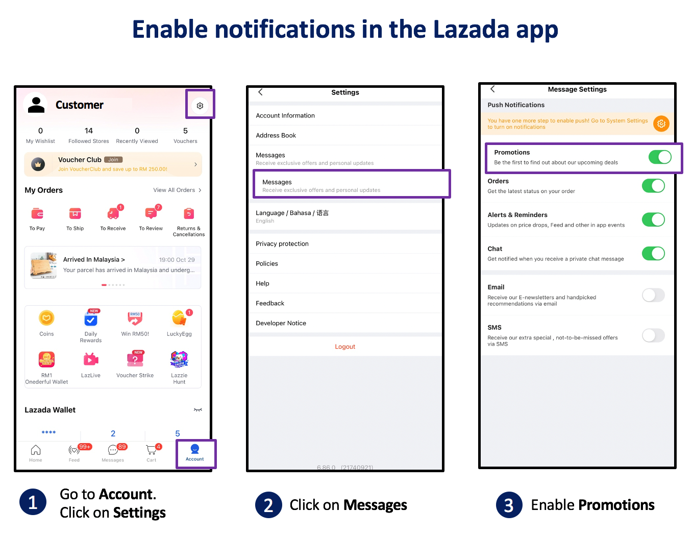 How do I turn on Lazada app notifications? | Lazada