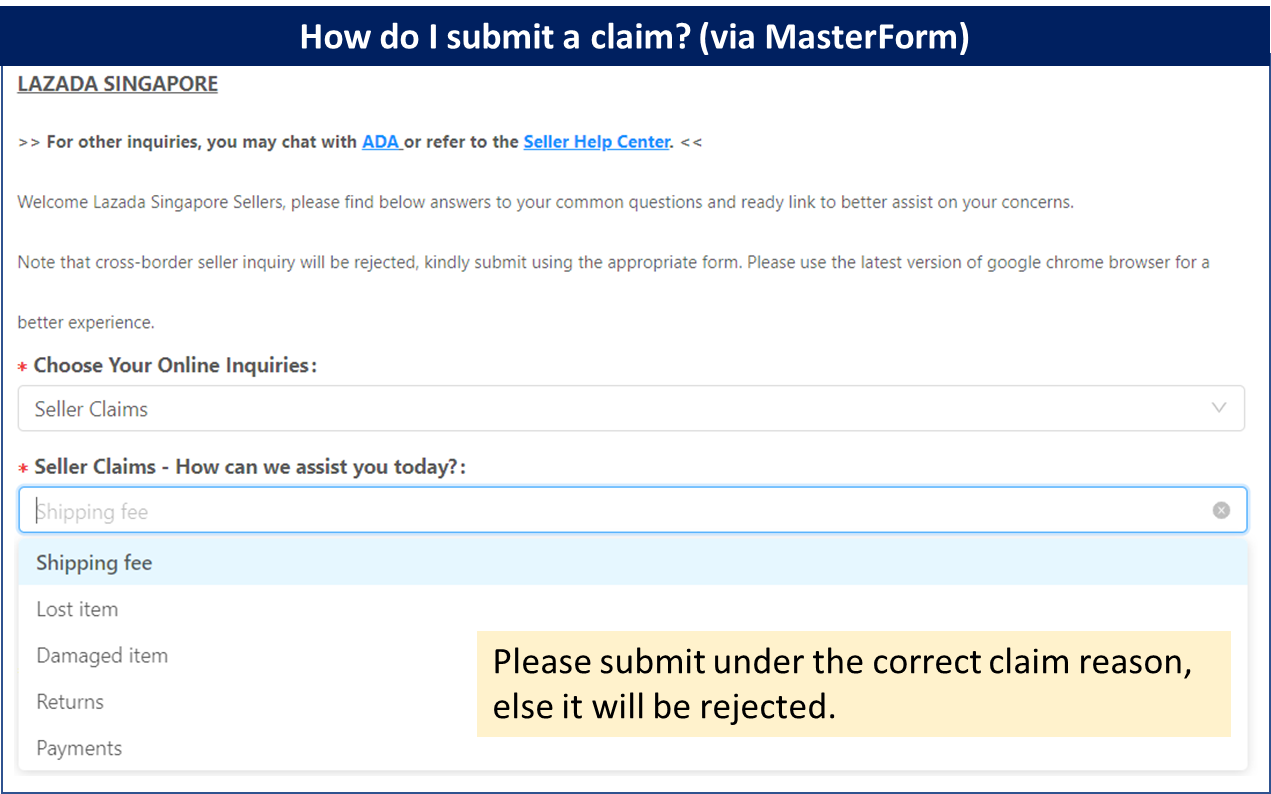 How do I file a claim? Lazada Seller Center