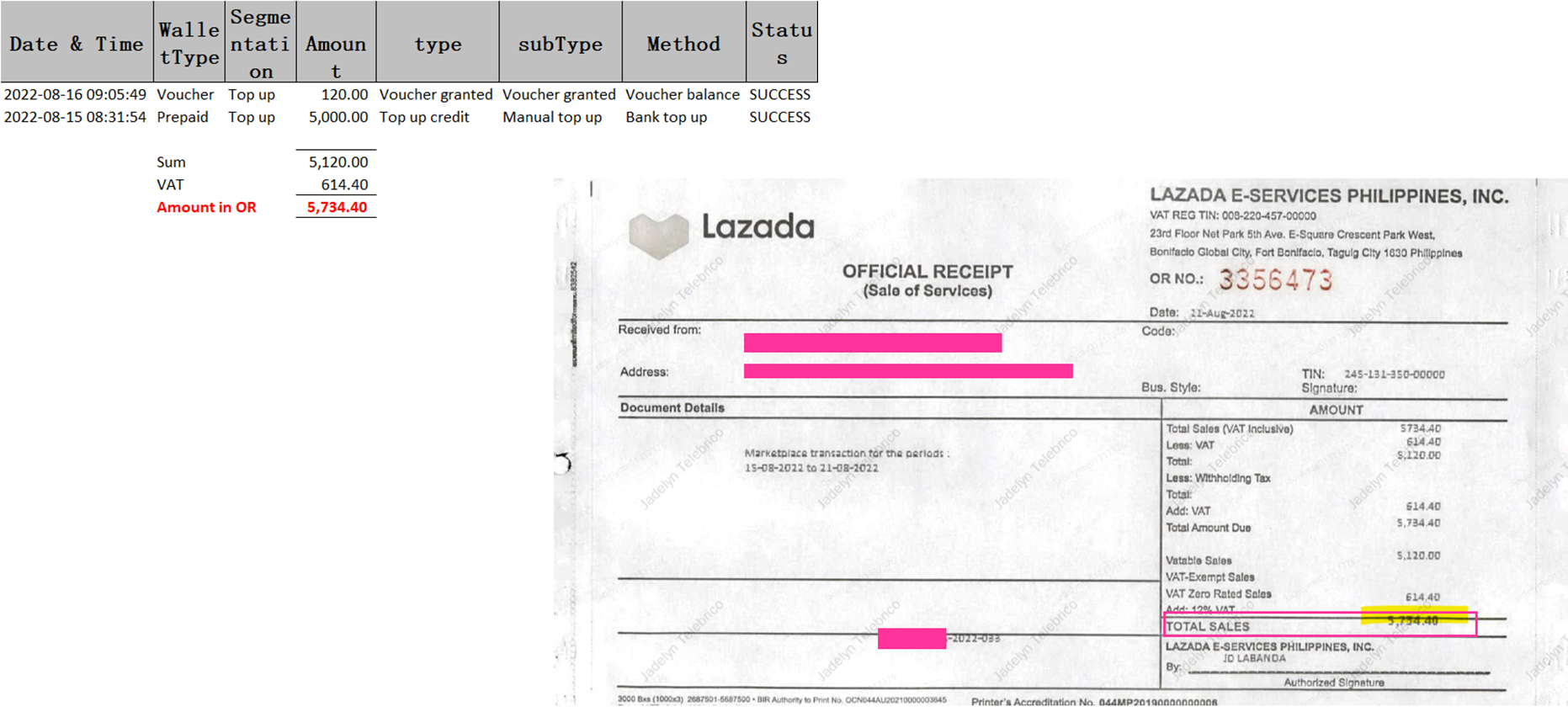 Official Receipt Lazada Seller Center