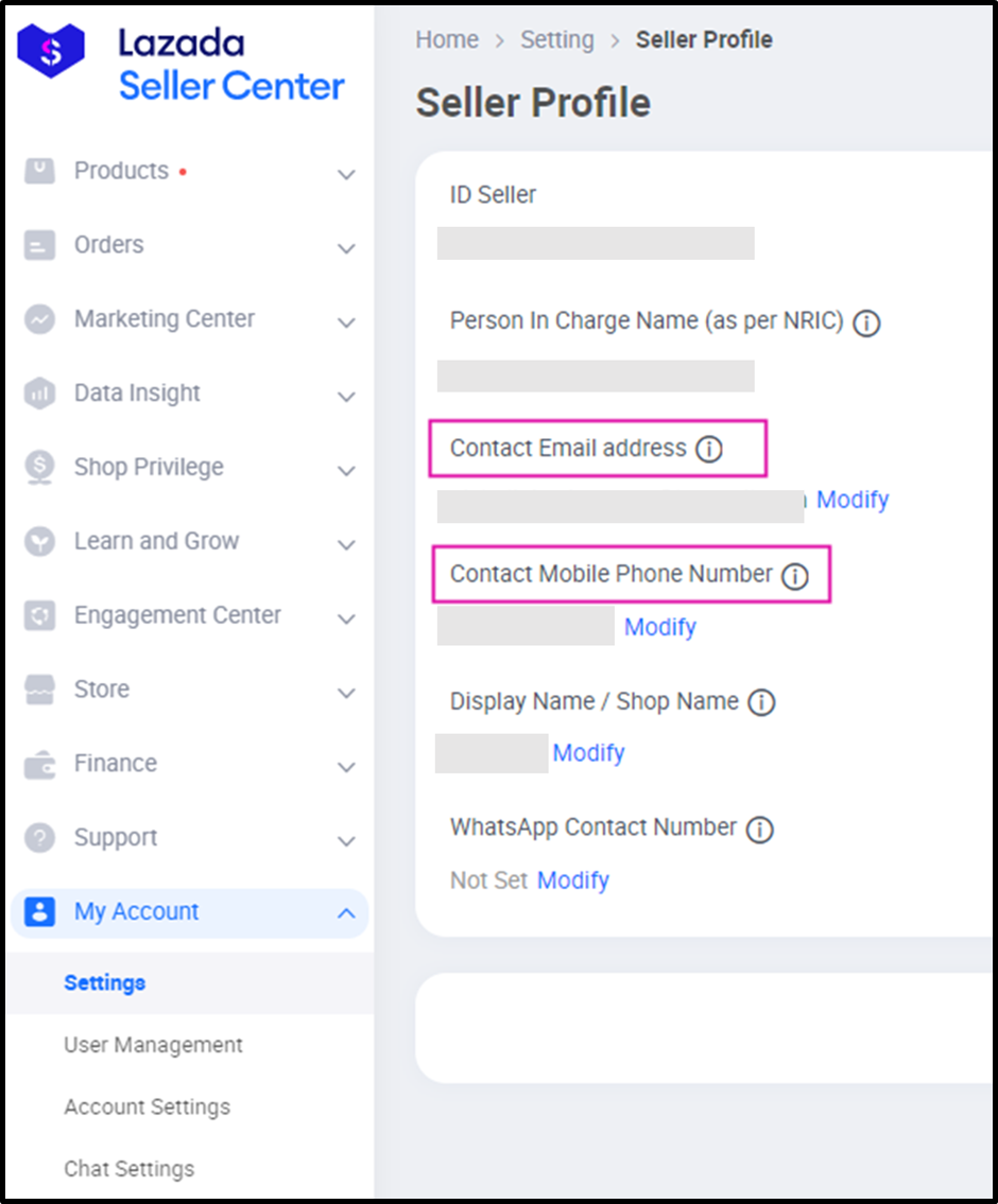 How do I update my Contact Details, Warehouse Address and Operating